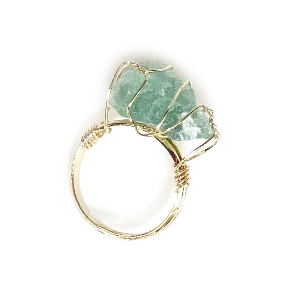 Rough Amazonite Gold Wire-Wrapped Ring - Picture 1 of 5